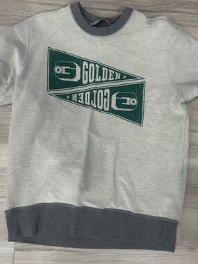 Golden Goose Gray Crewneck Sweatshirt with Green Pennant Graphic